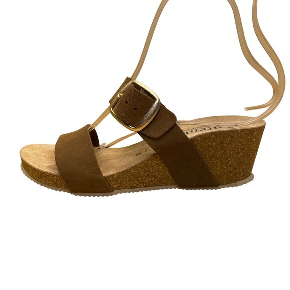 Autenti Women’s Brown Suede Adjustable Strap Leather Wedge Sandals Size US7.5 - Picture 1 of 9